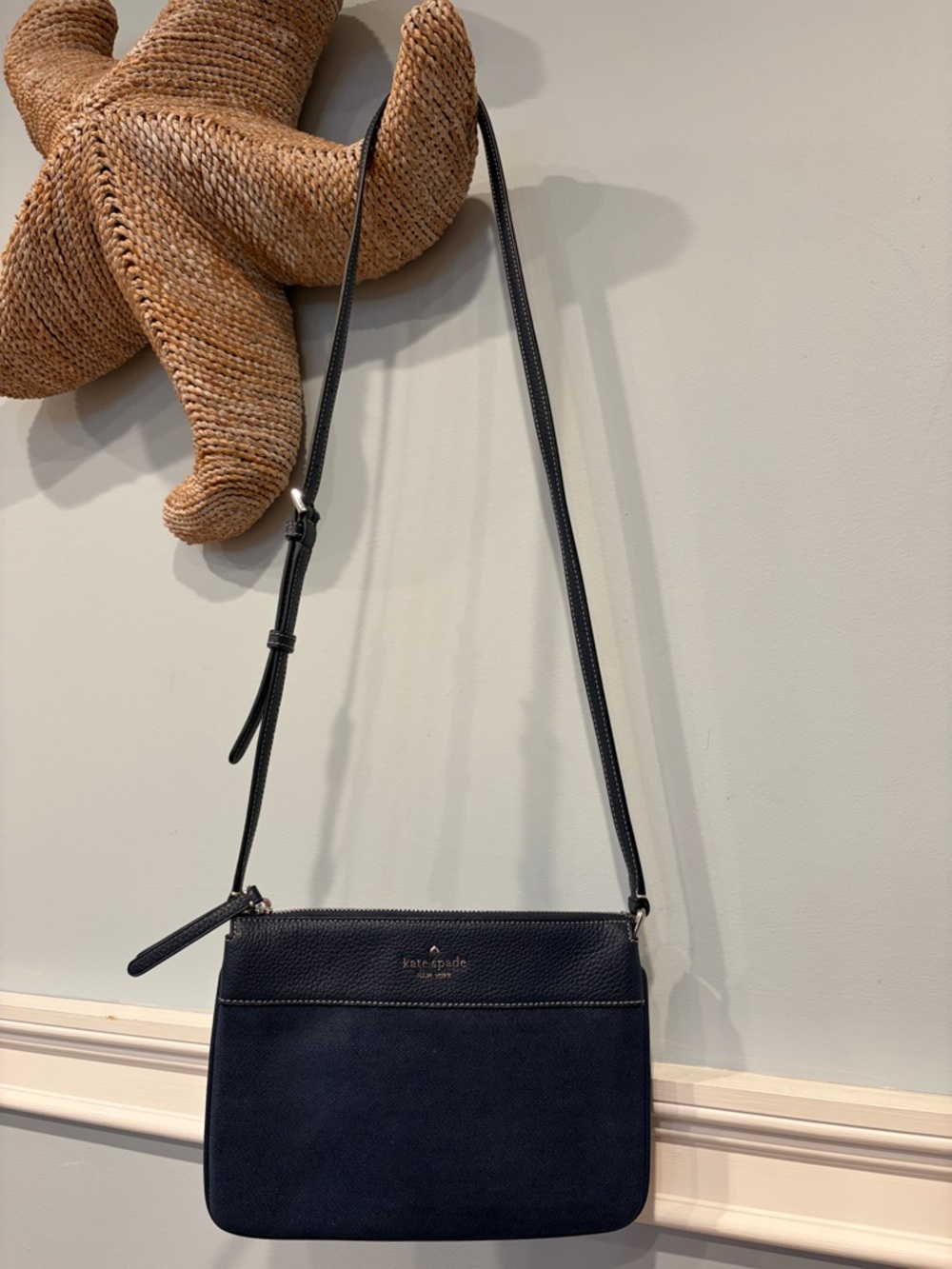 Kate Spade New York Jackson Denim Triple Gusset Navy Crossbody Bag - Picture 3 of 9